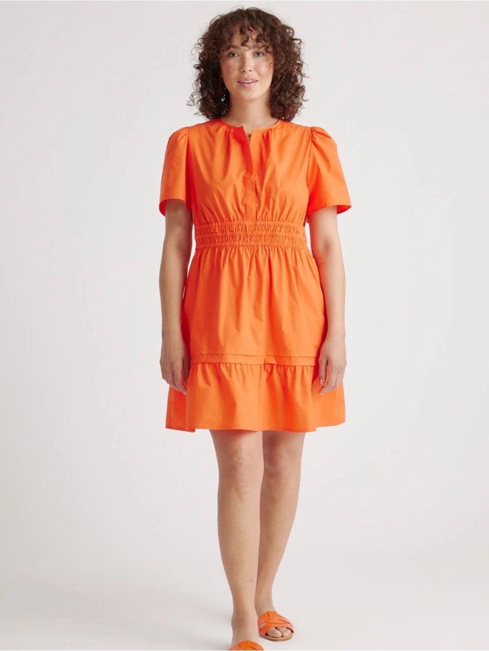 Quince 100% Organic Cotton Poplin Tiered Mini Dress - Large